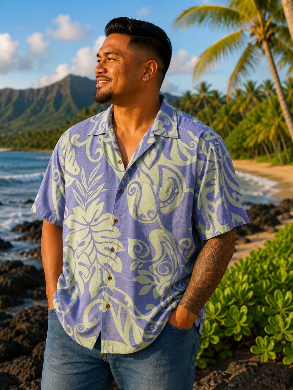 Quiksilver 100% Rayon Hawaiian Aloha Shirt Blue Green Aloha Shirt XL